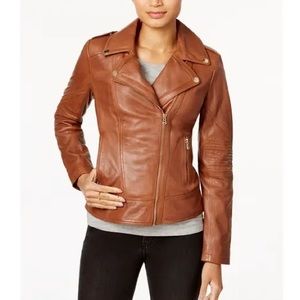 GUESS Faux Leather Womens Brown Zippered Motorcycle jacket Size Medium